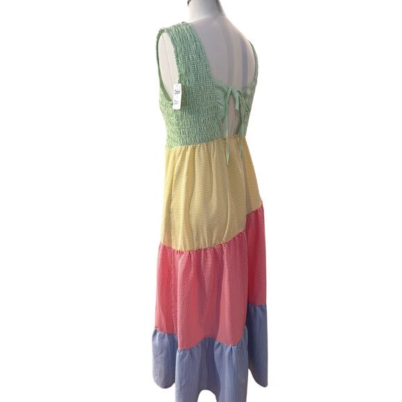 NWT Davi & Dani Colorblock Gingham Maxi Dress Tiered Sundress Medium - Picture 3 of 7